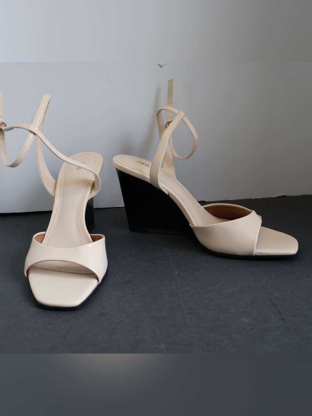 Zara Beige Wedge Sandals with Ankle Strap Size EU 39 - Picture 5 of 8